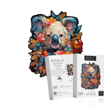 Colorful koala puzzle with packaging on a white background.