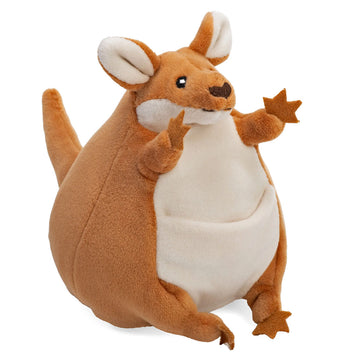 Plush kangaroo toy on a white background.
