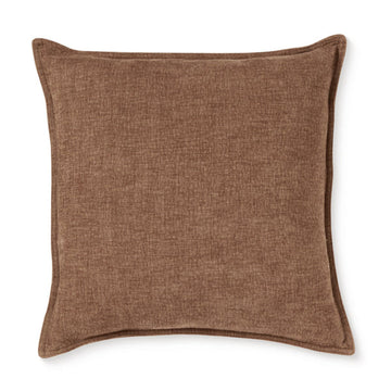 Brown textured square cushion on a white background.