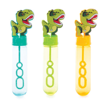 Three bubble containers with a green dinosaur on each lid.