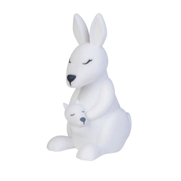 A white lamp turned off and shaped like a kangaroo.