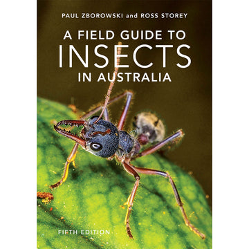 'A Field Guide to Insects in Australia' featuring a close up photo of an insect on a leaf.