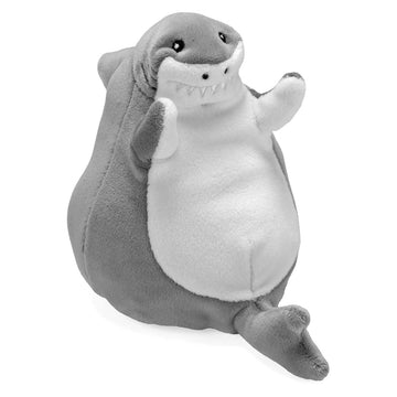 Plush shark toy on a white background.