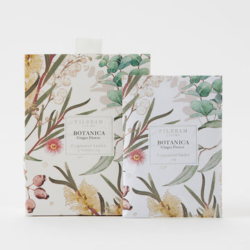 Floral covered packets with a a white square in the middle with the heading 'Botanica'.