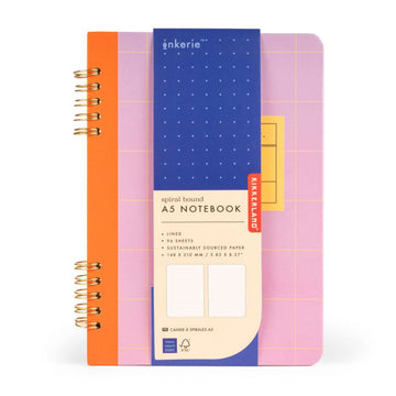 Inkerie notebook with pink and blue design on a white background