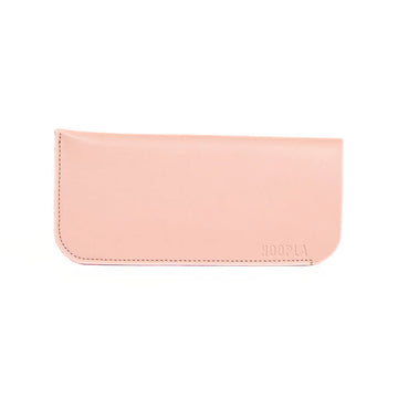 Front view of a sunglasses case in light pink.