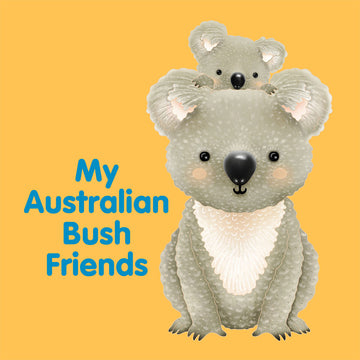 'My Australian Bush Friends' book cover featuring a baby koala on the back of another koala.