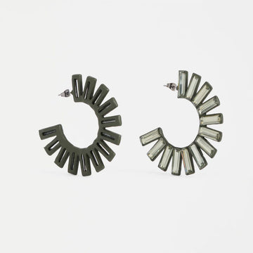 Pair of hoop olive earrings on a white background.