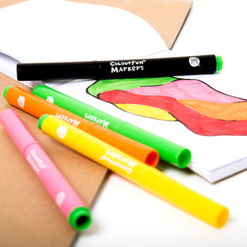 Set of 12 Micador Colourfun Markers on a white background.