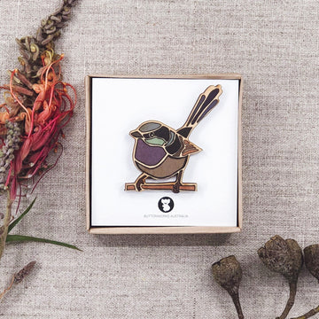 Brooch Coloured Fairy Wren - Buttonworks