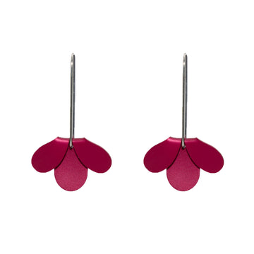 A pair of drop earrings featuring three rounded points on each with the top two points flipped over.