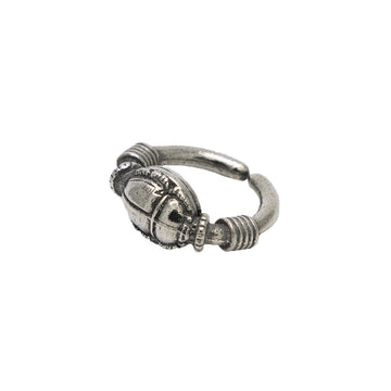 A pewter ring with a scarab on the front.
