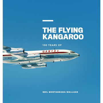 'The Flying Kangaroo' book cover features a Qantas plane flying on a bright blue background.