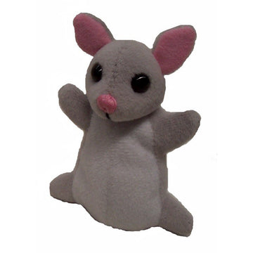 A plush possum toy against a white background.