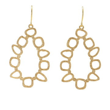 Gold coloured abstracted hoop drop earrings. 