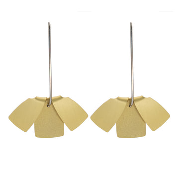 A pair of drop earrings featuring three champagne rounded rectangles.