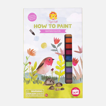 How to Paint Watercolour box cover featuring an illustrated bird and plants with a clear window showing watercolour paints inside.