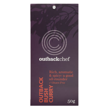 A purple coloured package with the name 'Outback Bush Curry' written in orange at the bottom