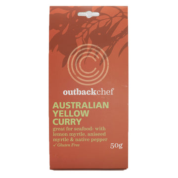 A orange package with the words 'Australian Yellow Curry' written in yellow.