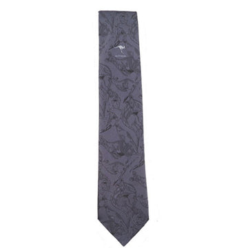 A charcoal grey tie with a subtle kangaroo print and an embroidered kangaroo towards the top.