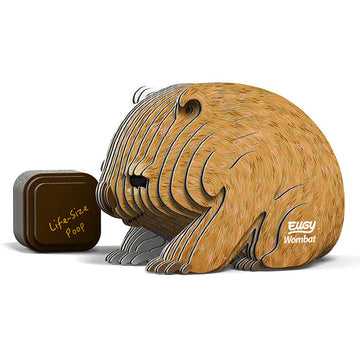 Side view of a 3D wombat made from layers of cardboard.
