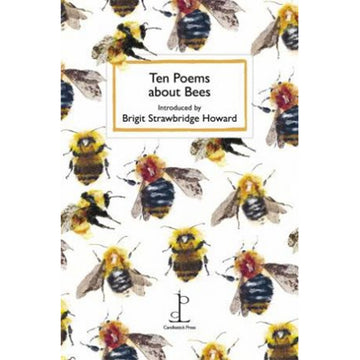 'Ten Poems about Bees' book cover featuring a repeated pattern of bees on a white background.