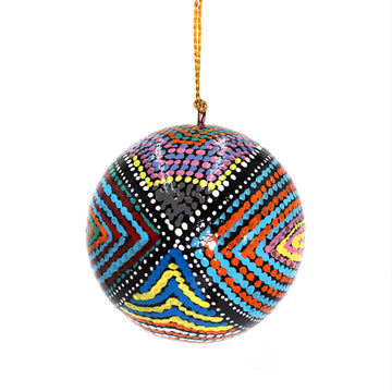 A Christmas bauble printed with artwork by Liddy Walker.