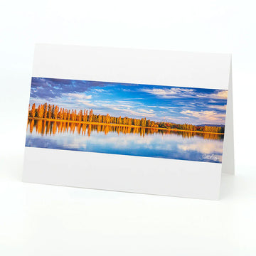A landscape greeting card featuring a photo of Lake Burley Griffin in the Autumn by Scott Leggo.