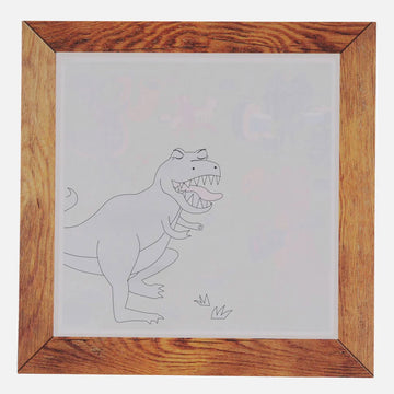 Front cover of an activity set titled 'Magic Painting World Dinosaurs' There is an illustration of multiple dinosaurs in a jungle and a red magic marker.