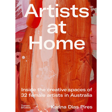'Artists at Home' book cover featuring the title written in white over painted lines in shades of orange.
