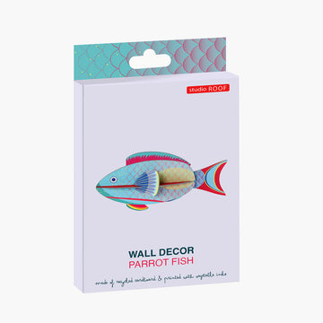A 3D cardboard model of a parrot fish.