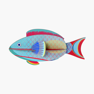 A 3D cardboard model of a parrot fish.