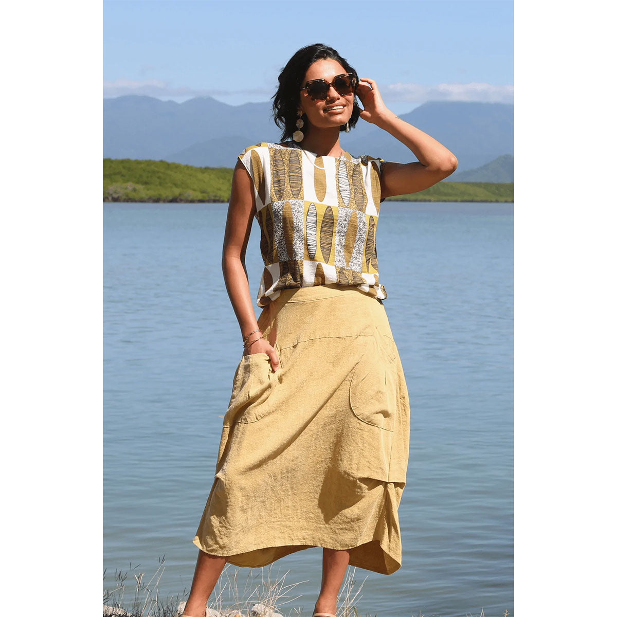 Mustard green outlet skirt