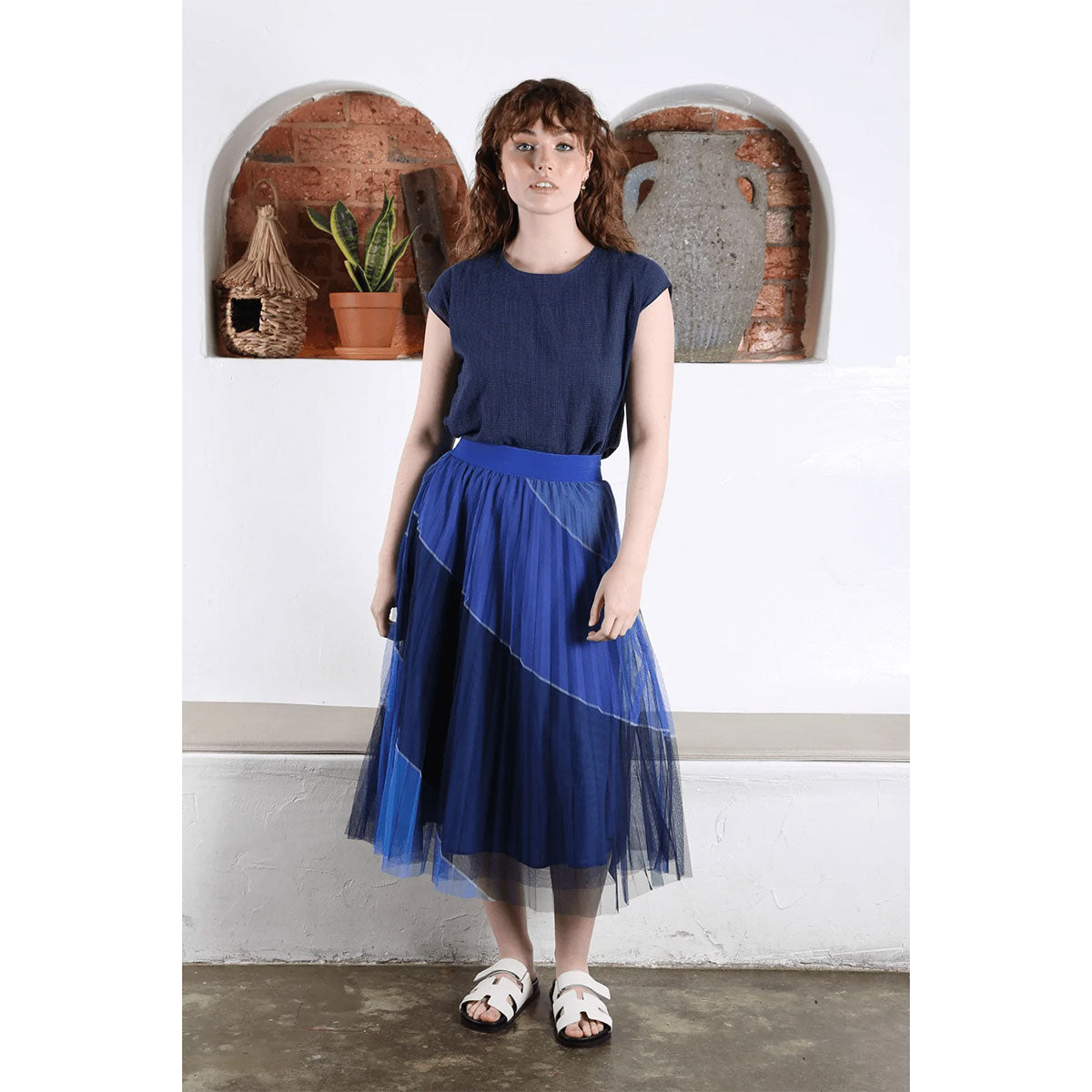 Blue pleated skirt clearance 48