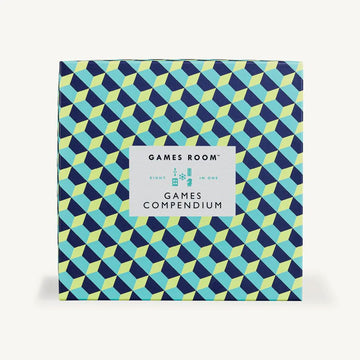 'Games Compendium' box cover featuring a geometric pattern in blue and green.