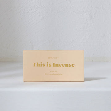 A rectangle box in peach with the text 'This is Incense' written in gold.
