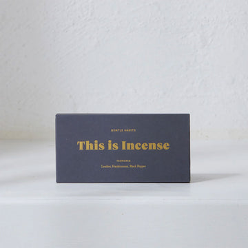 A navy rectangle box with the text 'This is Incense' written in gold.