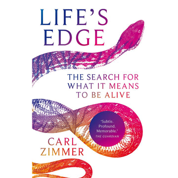 'Life's Edge The Search for What it Means to be Alive' book cover featuring an illustrated pink snake.