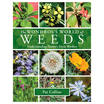 'The Wondrous World of Weeds' book cover featuring a three by three grid of photos of different weeds.