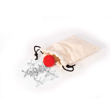 A round container with a dark blue lid and blue green bottom. Both pieces have the title 'Classic Jacks' and the bottom has illustrations of Jacks in different colours.