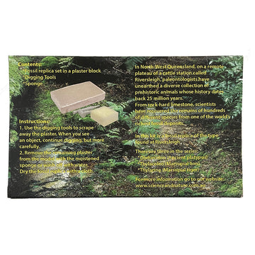 Front of 'Australian Fossil Find' box featuring a photo of a mossy forest.