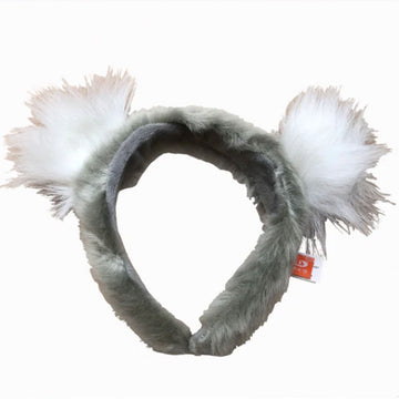 A grey furry headband with white fluffy koala shaped ears.