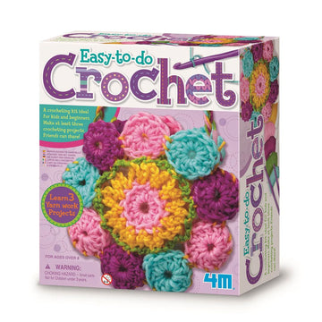 Front cover of Easy to do Crochet Art set featuring an image of a completed crochet project made up of different coloured circles.