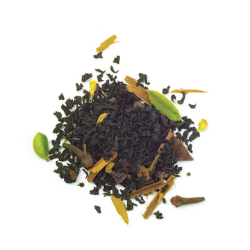 Tea packaging featuring a close up image of the ingredients used.