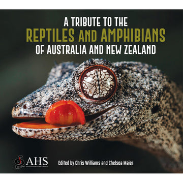 'A Tribute to Reptiles and Amphibians of Australia and New Zealand' book cover featuring a close up of a reptile's head with their tounge sticking out.