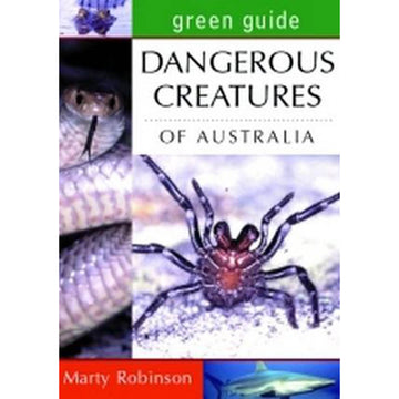'Dangerous Creatures of Australia' book cover featuring close up photos of a spider, snake and shark.