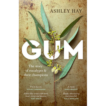 'Gum' book cover featuring eucalypts leaves on a textured background.