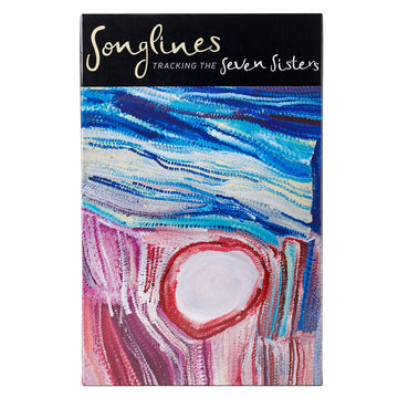 Jigsaw box of Parnngurr Rock Hole artwork from the Songlines featuring the colours red and blue.