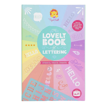 'The Lovely Book of Lettering' box cover featuring a rainbow design with the word 'hello' written in many different fonts.