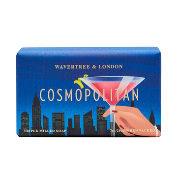Blue packaged soap with a hand holding a martini glass and "Cosmoplitan" clearly stated on the front.